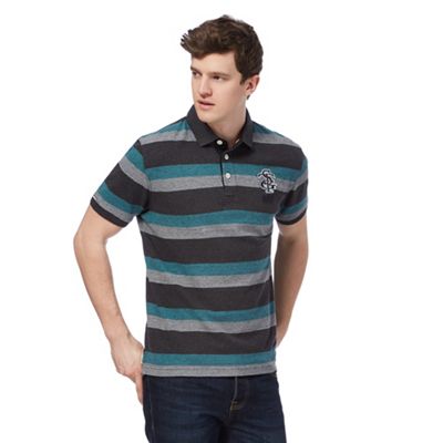 Grey and turquoise striped polo shirt